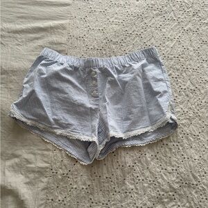 Brandy Melville Blue Striped Shorts with Lace Trim
